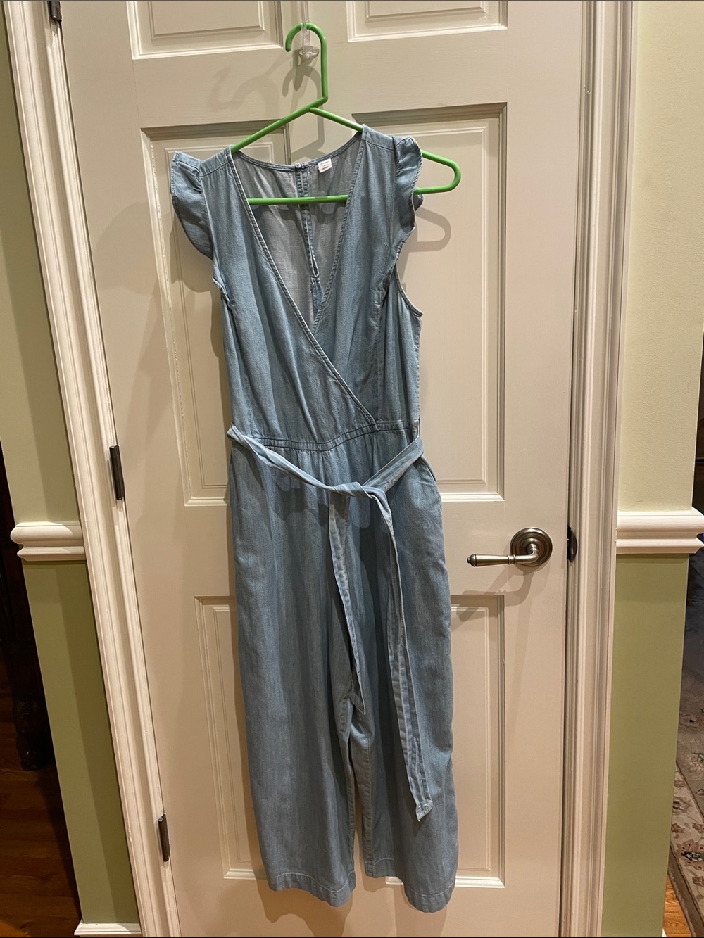 Old Navy Blue Chambray V Neck Surplice Ruffle Sleeve Jumpsuit Size M